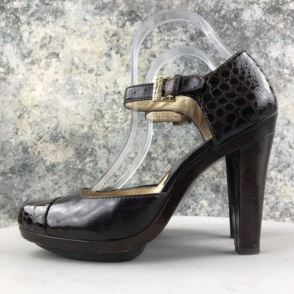 MMK Michael Kors Women's Size 8.5M Brown Leather Ankle Strap High Heel Pumps - Picture 5 of 15